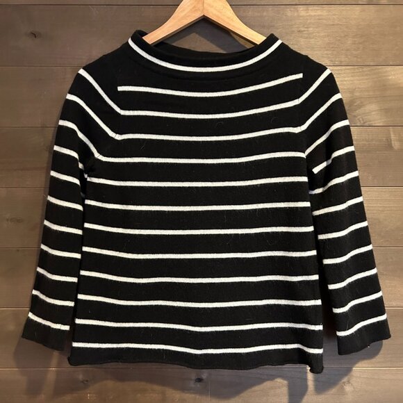 J CREW Bateau Neck Stripe Cashmere Wool Sweater Top Sz S - Picture 2 of 4